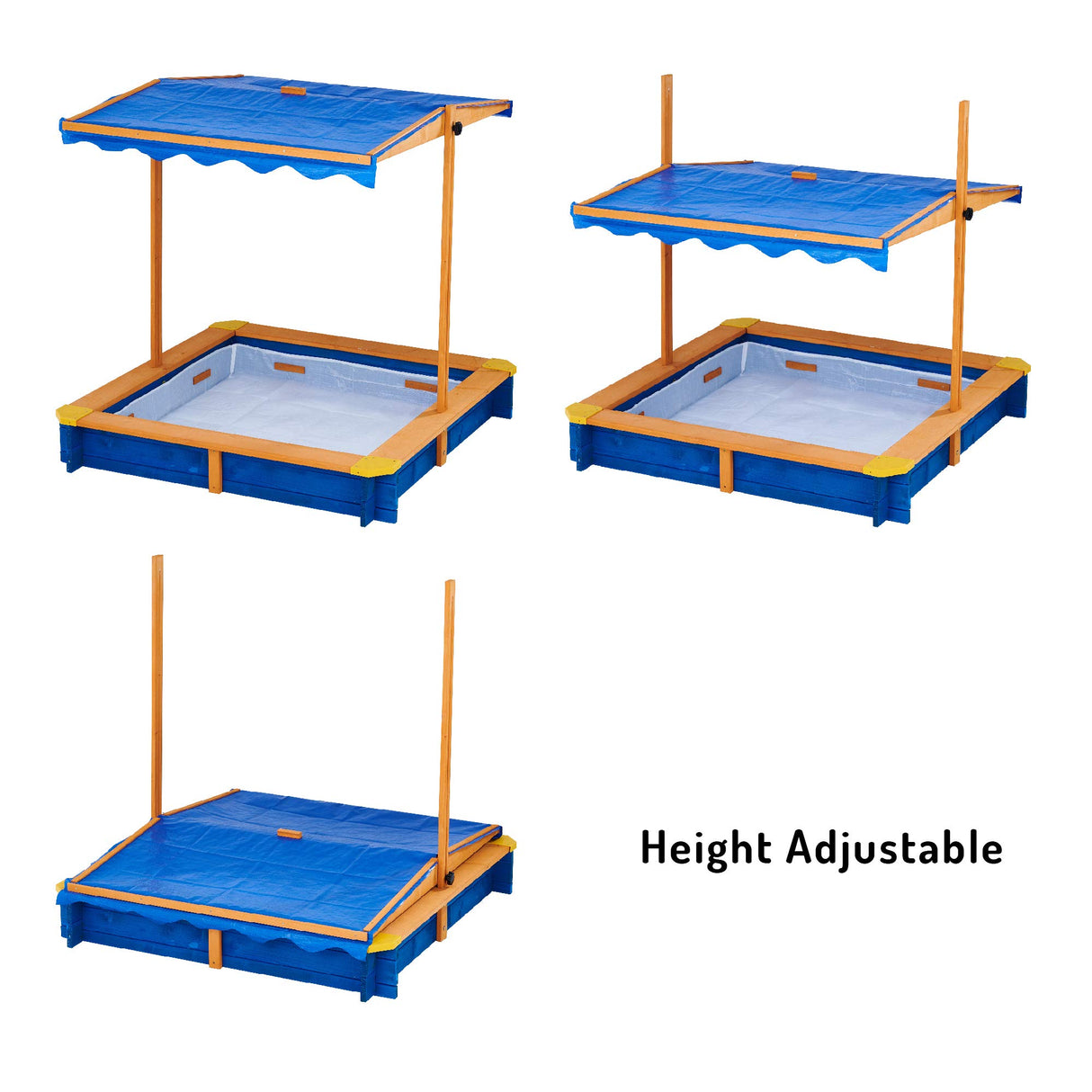 Teamson Kids Outdoor 46 in. x 46 in. Spruce Sand Box with Adjustable Canopy and 300 lb. Sand Capacity, Blue and Wood Teamson Kids