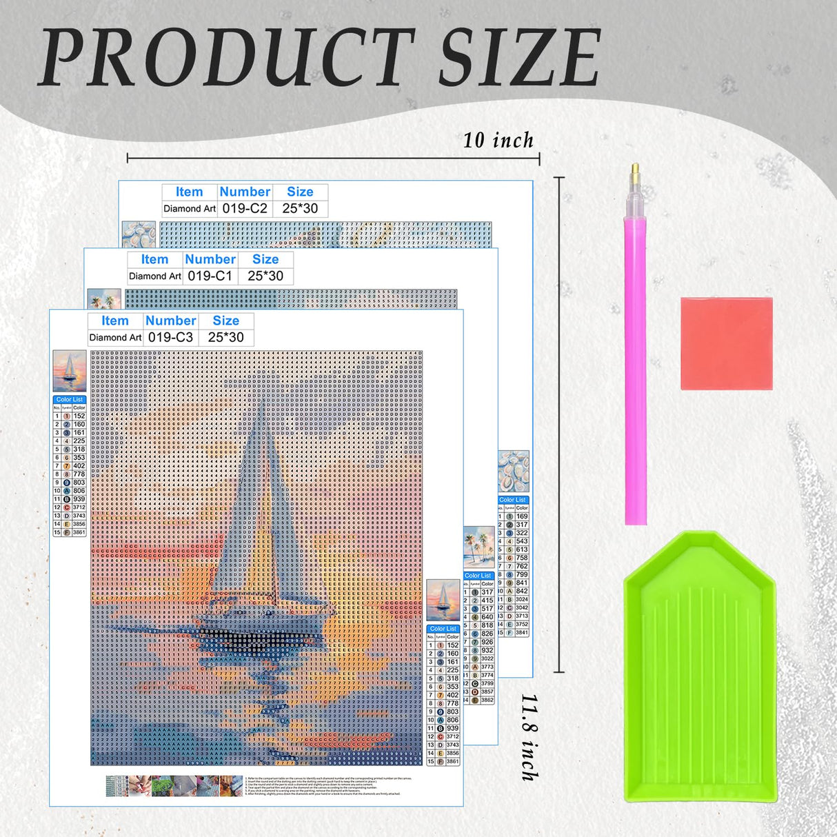 JWVK Ocean Beach Diamond Art Kits 3 Pack, Tropical Coastal Ocean Oyster Palm Tree Nautical Sailboat DIY Diamond Gem Painting Art Kits for Kids Adults Beginners, Beach House Room Decor 10x11.8 Inch JWVK
