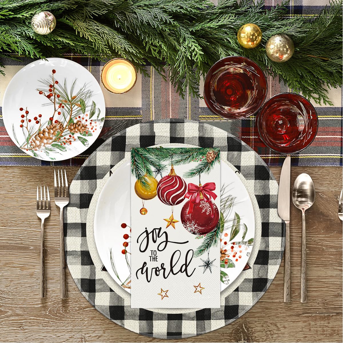 Horaldaily 100 Christmas Disposable Paper Decorative Guest Napkins, Xmas Balls for Party Lunch Dinner Kitchen Bathroom Horaldaily