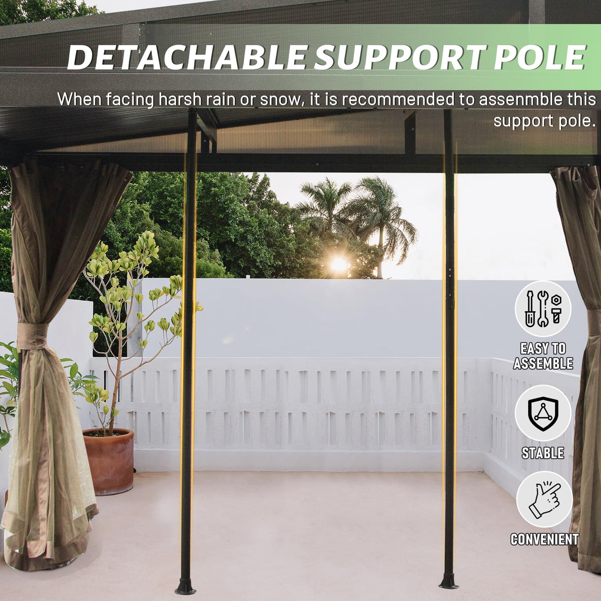 Domi 12x14FT Lean to Gazebo, Aluminum Wall Mounted Gazebo with Sloping Galvanized Steel Roof, Curtains and Netting, Outdoor Hardtop Gazebo Pergola for Patio, Deck, Garden, Backyard domi outdoor living