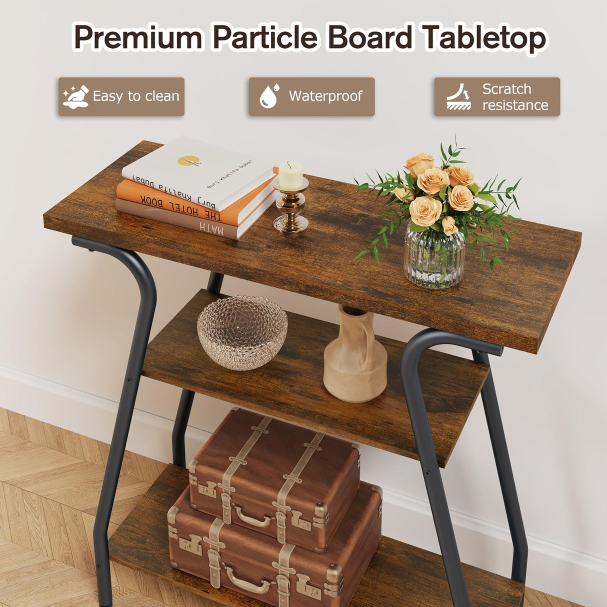 FAVOOSTY Narrow Console Table, 3 Tier Entryway Table with Storage Shelves, Industrial Farmhouse Sofa Table with Curved Frame for Living Room, Entry Way, Hallway, Foyer, Front Door, Couch, Office FAVOOSTY