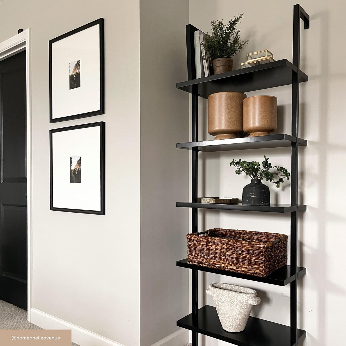 Nathan James Theo 5-Shelf Black Modern Bookcase, Open Wall Mount Ladder Bookshelf with Industrial Metal Frame Nathan James