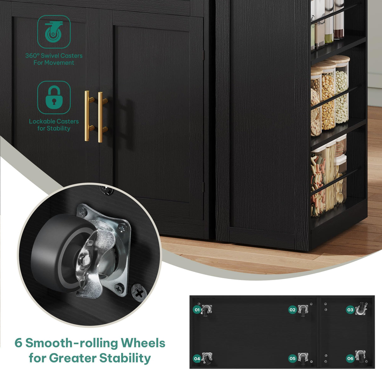 YITAHOME 67 inch Kitchen Island with Seating & Extendable Dining Table, Mobile Storage Islands with 2 Chairs, Rolling Expandable Island with Power Outlet, 3-Tier Spice Rack, L-Shaped Cart (Black) YITAHOME