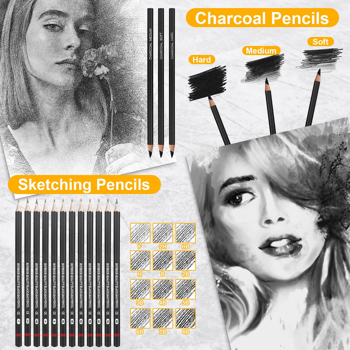 Wonwood_direct Professional Drawing Set Sketch Pencils Kit, 23 Pack Drawing Pencil, Charcoal, Graphite Pencils for Artists Beginner, Ideal for Sketching, Shading Wonwood_direct