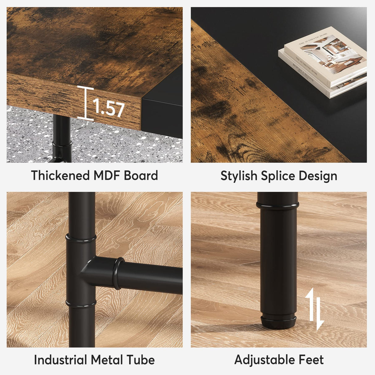 Tribesigns 6FT Conference Table, 70.8" W x 35.4" D Meeting Table Conference Room Tables with Pipe Metal Frame, Rectangle Training Seminar Table Computer Desk for Home Office, Brown Tribesigns