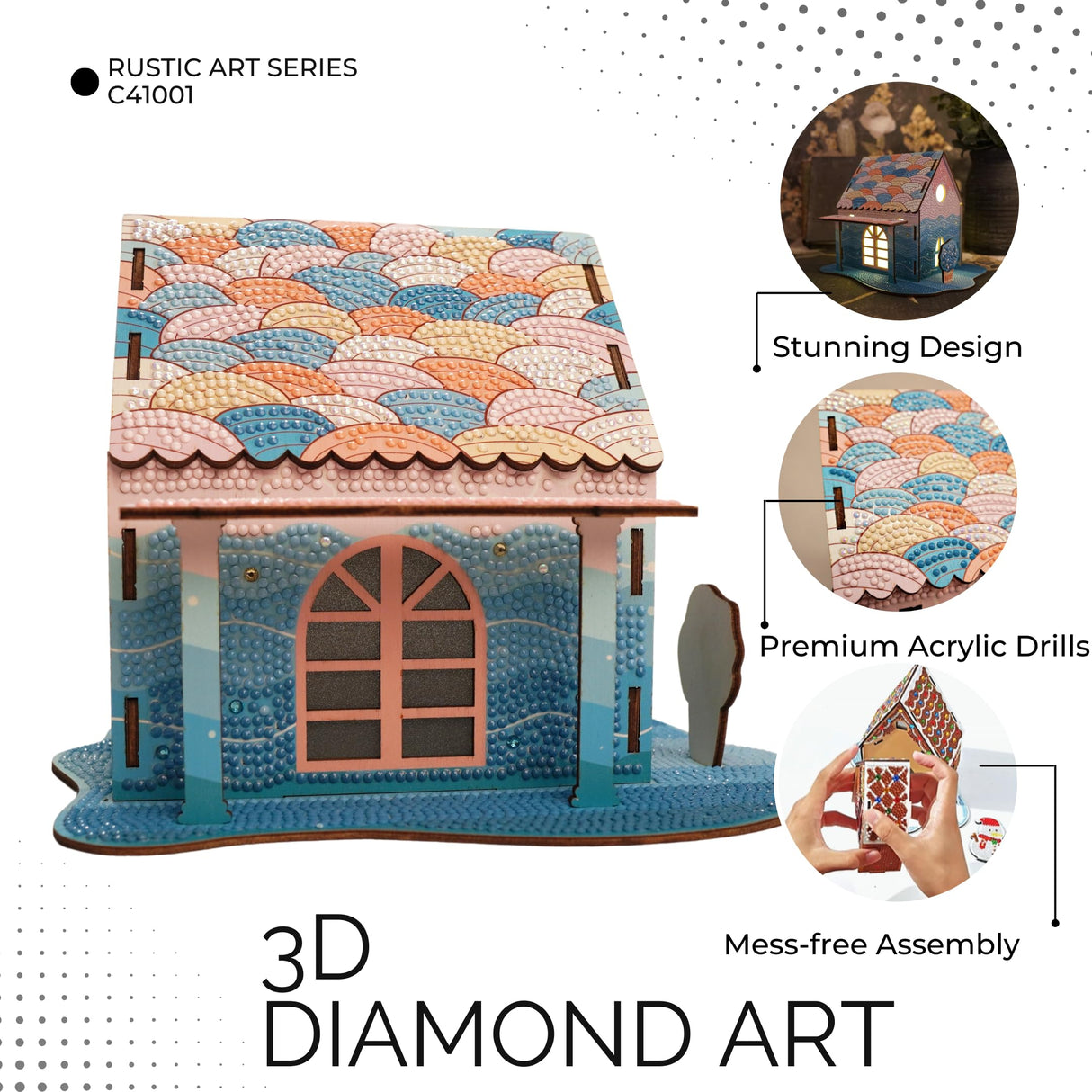 3D Diamond Painting Kit - Rainbow Mermaid Cabin, DIY Full Drill Diamond Art Kit, Premium Craft Set for Home Decor and Gifts Party Ready