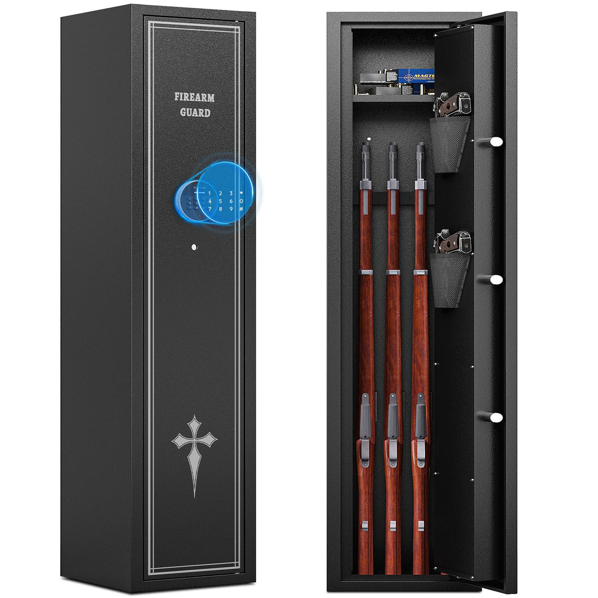 KAER 2-3 Gun Safe,Long Gun Safe for Rifles and Pistols,Rifle Safes for Home Gun Safes for Rifles,Multi-Function Gun Cabinet with Removable Gun Racks,Pistol Pockets (2-3 GUN) KAER