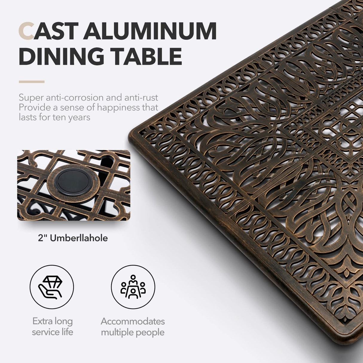 ๐๐ถ๐น๐ถ๐๐บ๐ฎ๐ถ๐น ๐ ๐๐ข๐๐๐ Outdoor Dining Set Cast Aluminum Retro Patio Dining Set for 8 Includes 86.6โโ Rectangular Table and 8 Chairs with Cushion and Umbrella Hole for Patio Deck Garden Ailismail