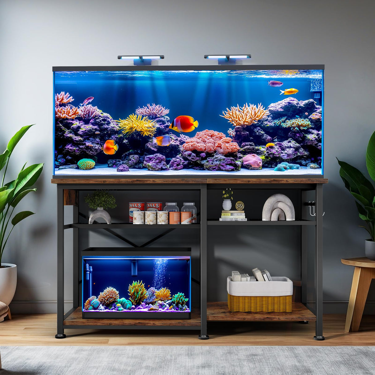 Kalrin 55-75 Gallon Aquarium Stand, 5-Tier Metal Frame Fish Tank Stand 40 Gallon Tank Stand 49.2" L*18.9" W Tabletop 780lbs Capacity (Vintage Brown, 55-75 Gallon) Kalrin