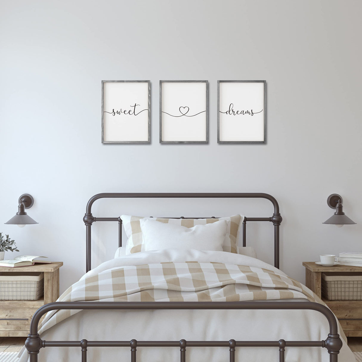 Set of 3 Framed Farmhouse Sweet Dreams Sign 11x14” Above Bed Wall Decor for Bedroom Decor Wall Art Wood Signs (11"x14", Gray) Houmury