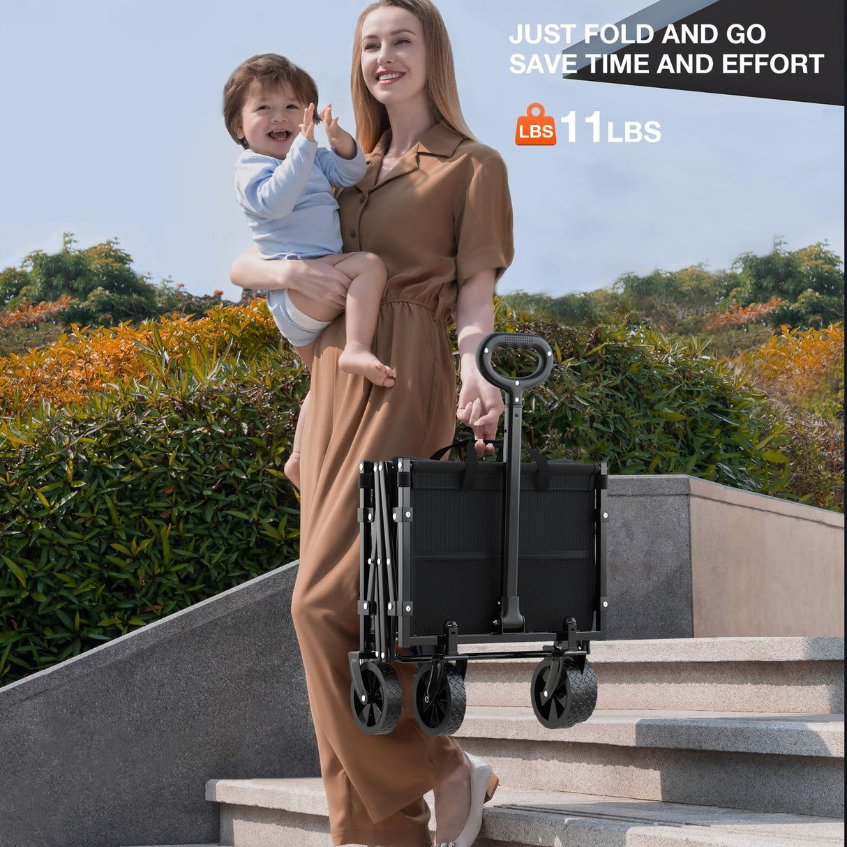 Nadonli Foldable Wagon with Wheels, Portable Heavy Duty Collapsible Beach Cart - Large Capacity Utility Wagon for Shopping, Sports, Camping,Garden,Grocery - Black Nadonli