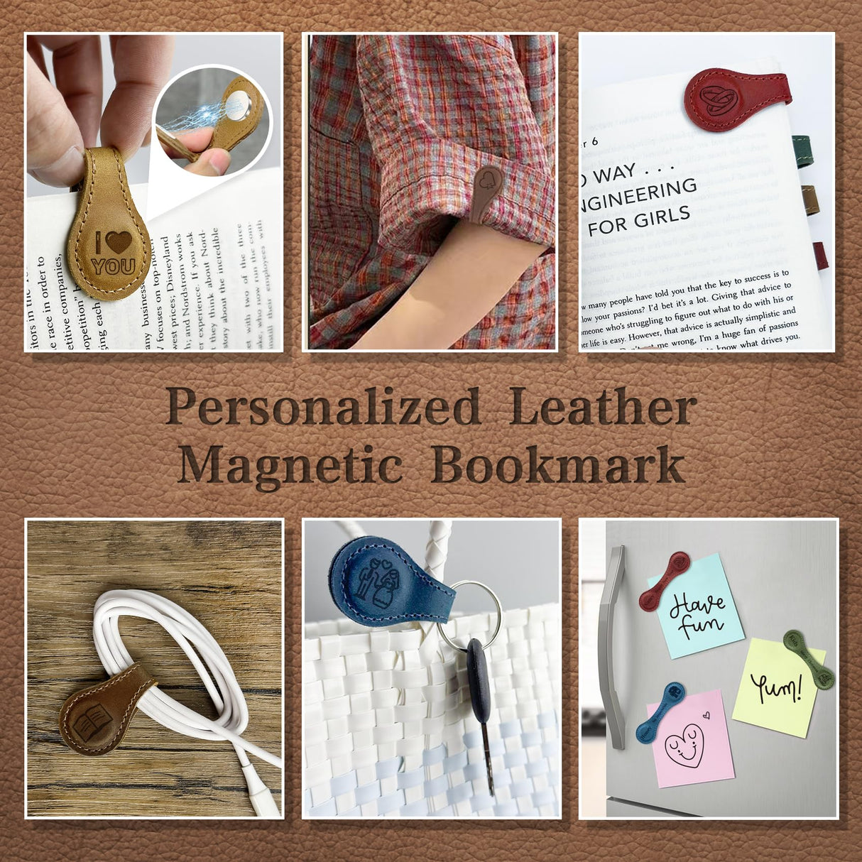 Personalized Magnetic Leather Bookmarks for Reading Women, Custom Leather Bookmarks, Handmade, Vintage Bookmark Clips Gifts for Book Lover Readers Women Kids (Customizable) YXFOOR