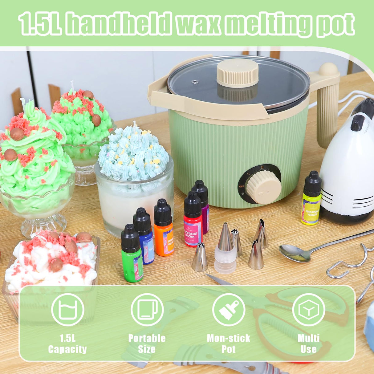 TOAUTO Candle Making Kit with Wax Melting Pot & Cake Decoration Set - Includes Piping Tips, Mixer & More for DIY Candle & Cake Decorating, Perfect for Candle Cake Creations and Crafting TOAUTO