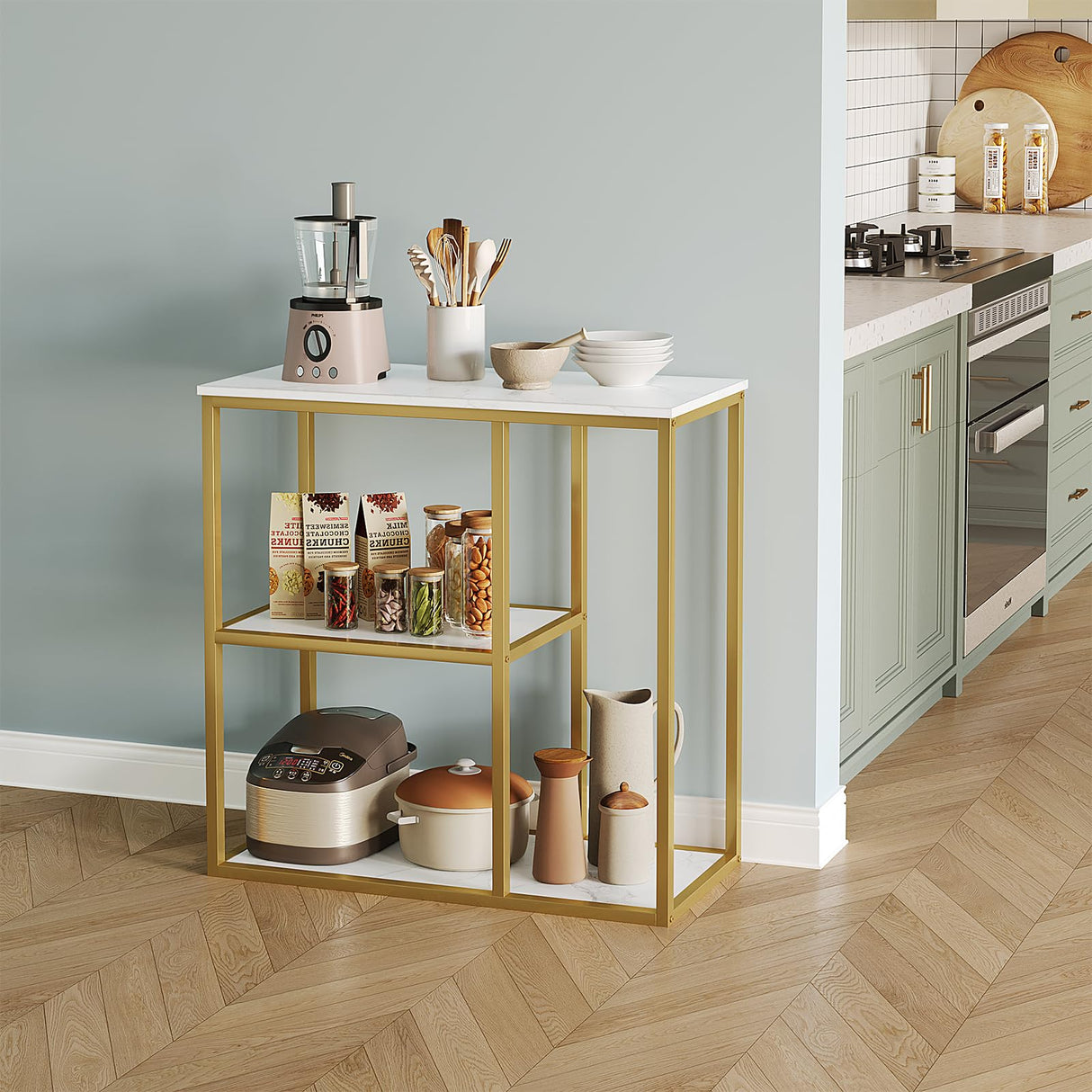 WOHOMO Console Table, Small Entryway Table with Storage Shelves 12'' Narrow Sofa Table Modern Hallway Table for Living Room 31.5" x12''x31.5'' White and Gold WOHOMO