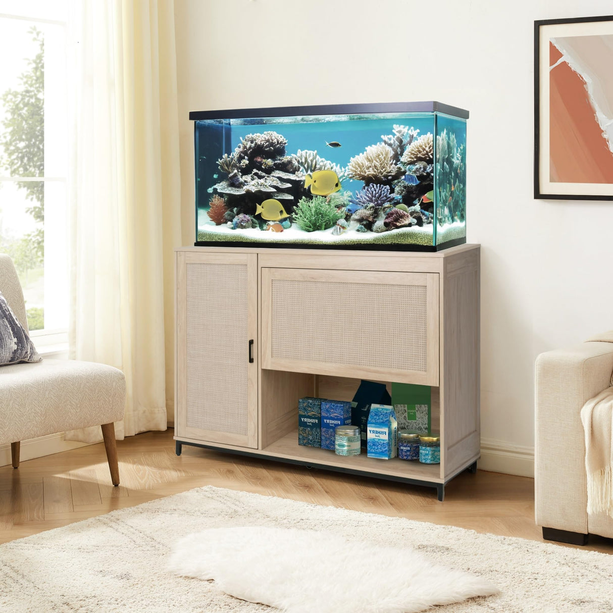 unipaws Heavy Duty Fish Tank Stand, 55-75 Gallon Aquarium Stand with Storage Cabinet, Metal Frame for Aquariums and Reptile Terrariums unipaws