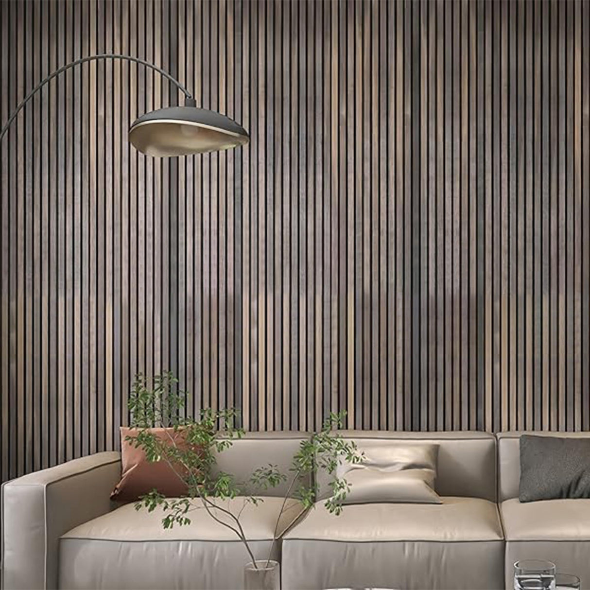 Acoustic 3D Panels for Interior Wall and Ceiling Decor, Soundproof Wood Accent Slat Fluted Noise Absorbing Panels Decorative for Bathroom, Bedroom, Smoked Oak Wood Veneer, 94.5" X 23.6" Each Box Kieacia