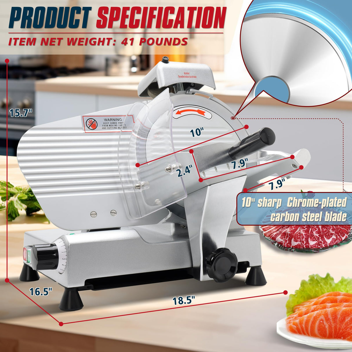 BIEAMA Commercial Meat Slicer, 10" Electric Food Slicer, 240W Premium Chromium-plated Steel Blades Adjustable Thickness 0-12mm Deli Meat Slicer Machine for Home BIEAMA