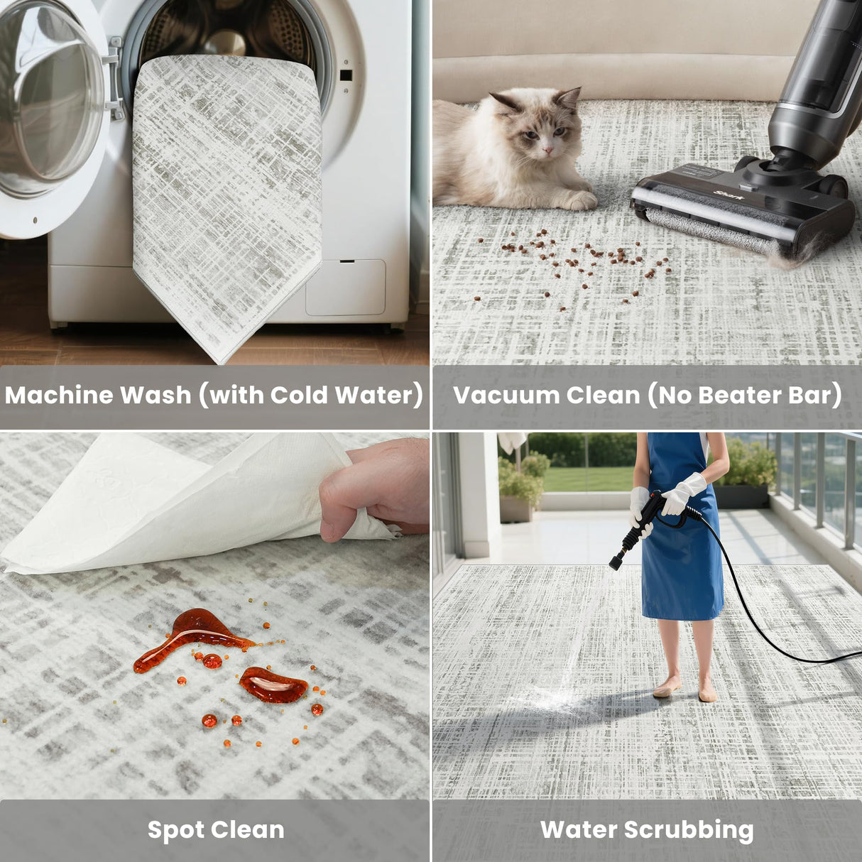 8x10 Area Rugs Washable Rug: Anti-Skid Abstract Modern Living Room Rug Soft Thin Carpets Indoor Floor Non-Shedding Carpet for Bedroom Dining Farmhouse Nursery Home Office (White Gray, 8'x10') Crority