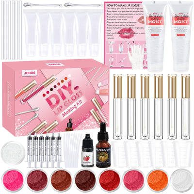JCOOS Diy Lip Gloss Kit, Lip Gloss Making Kit, LipGloss Making Kit Make Your Own Lip Gloss Making Supplies, Shimmery LipGloss Base, Empty Tubes, Jojoba Oil, Women Teen Girl Gifts Trendy Stuff