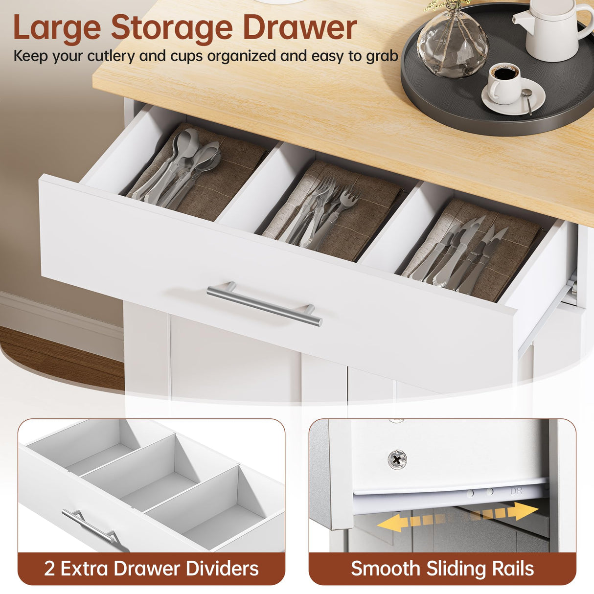 OtterOasis Kitchen Island Cart with Storage, Small Kitchen Island on Wheels with Large Drawer, Adjustable Shelf & Towel Rack, Rolling Island Table for Kitchen & Dining Room, White OtterOasis