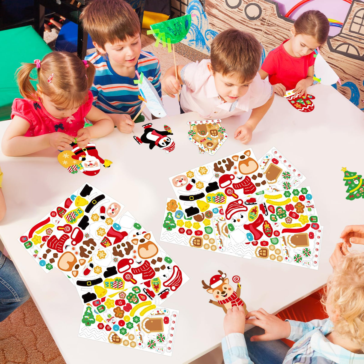 DIY Christmas Craft Kits for Kids, 24Pcs Christmas Tree Ornaments Hanging Craft DIY Santa Claus Gingerbread House Crafts Kit Christmas Penguins Reindeer Gloves Christmas Tree Crafts for Kids (24Pcs) COCHIE