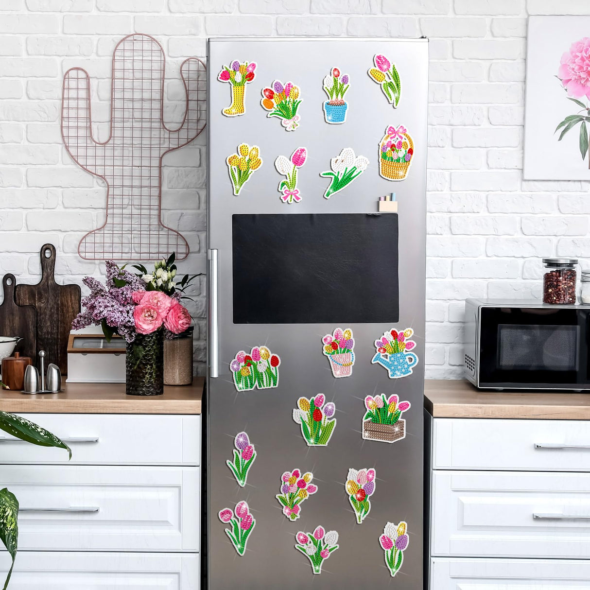 Saillong 20 Pcs Tulip Diamond Painting Magnets Spring Diamond Art Magnets Kits Refrigerator Magnetic Stickers for Fridge Home Adults DIY Crafts Saillong