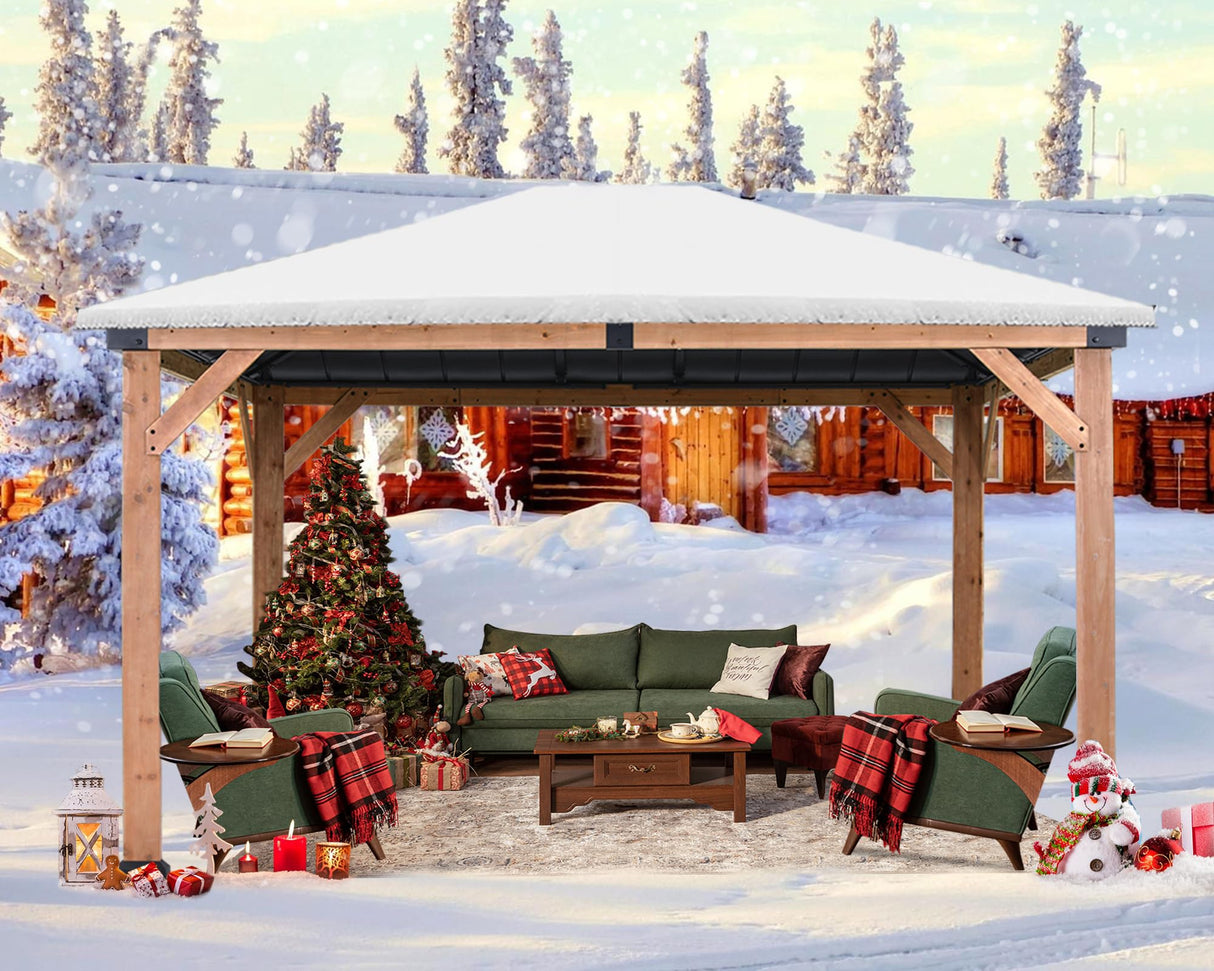 ABCCANOPY Wood Gazebo 11x13 - Outdoor Patio Wooden Gazebo with Hardtop Metal Roof for Garden, Backyard and Deck (Single Roof) ABCCANOPY