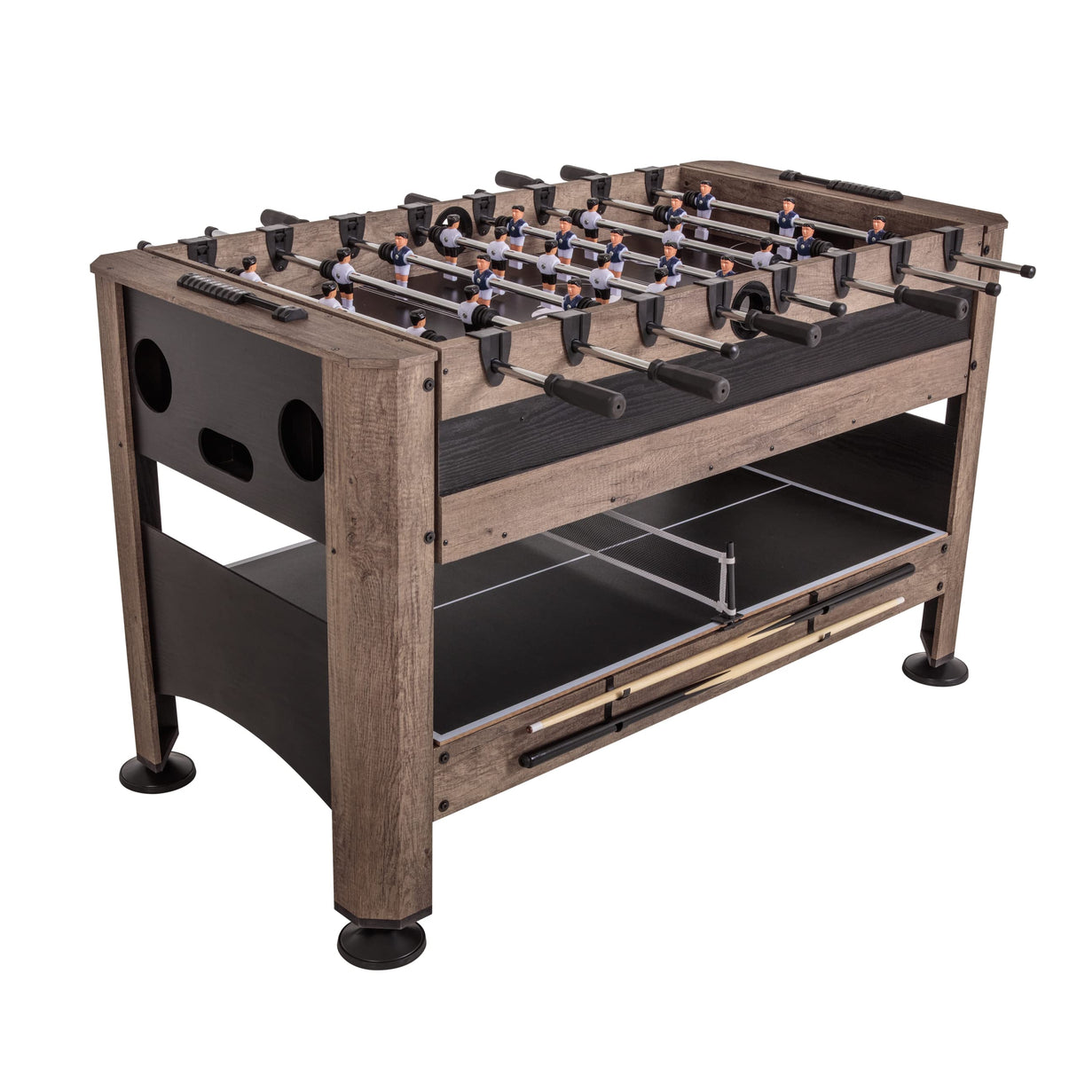 56” 4-in-1 Swivel Multi-Game Table - Air Hockey, Billiards, Foosball, Ping Pong - Rustic Wood Grain Finish, Brown Triumph