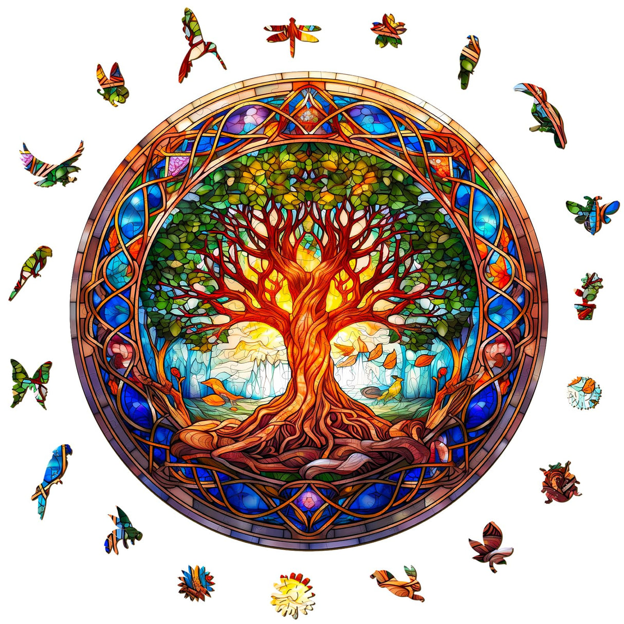 Aeekdook Wooden Jigsaw Puzzles for Adults - Wooden Puzzles Life of Tree- Stained Glass Unique Cool Wooden Puzzles for Adults - 100 Pieces Relax Puzzles (S-8.5 * 8.5in) Aeekdook