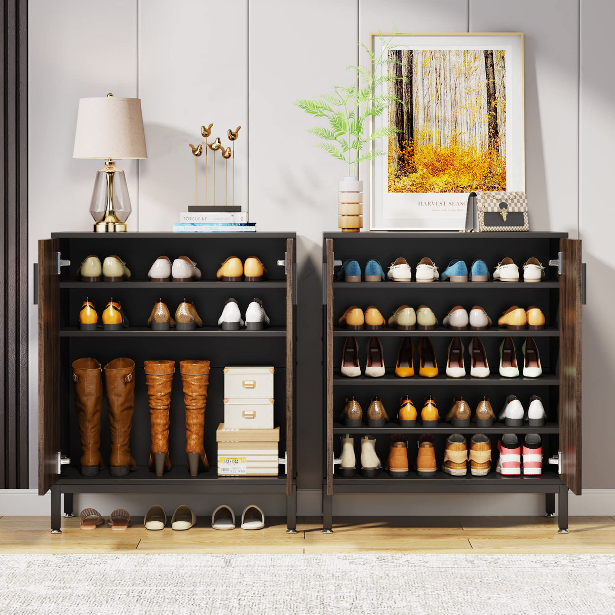 LITTLE TREE Shoe Cabinet with Doors, 20 Pairs Entryway Shoe Storage Cabinet Modern Storage Organizer for Closet, Living Room, Bedroom (Brown/Black) LITTLE TREE