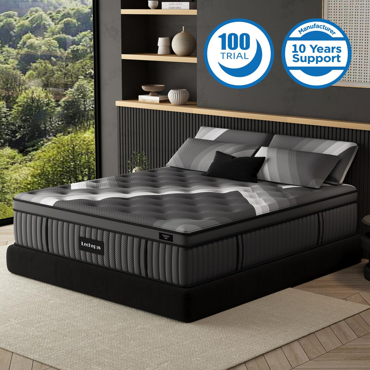 Lechepus 14Inch California King Mattress in Box, Plush Memory Foam Calking Size Mattress Sleep Presssure Relief, 5-Zone Individual Pocket Spring Mattresses, CertiPUR-US Certified None of Fiberglass Lechepussleep