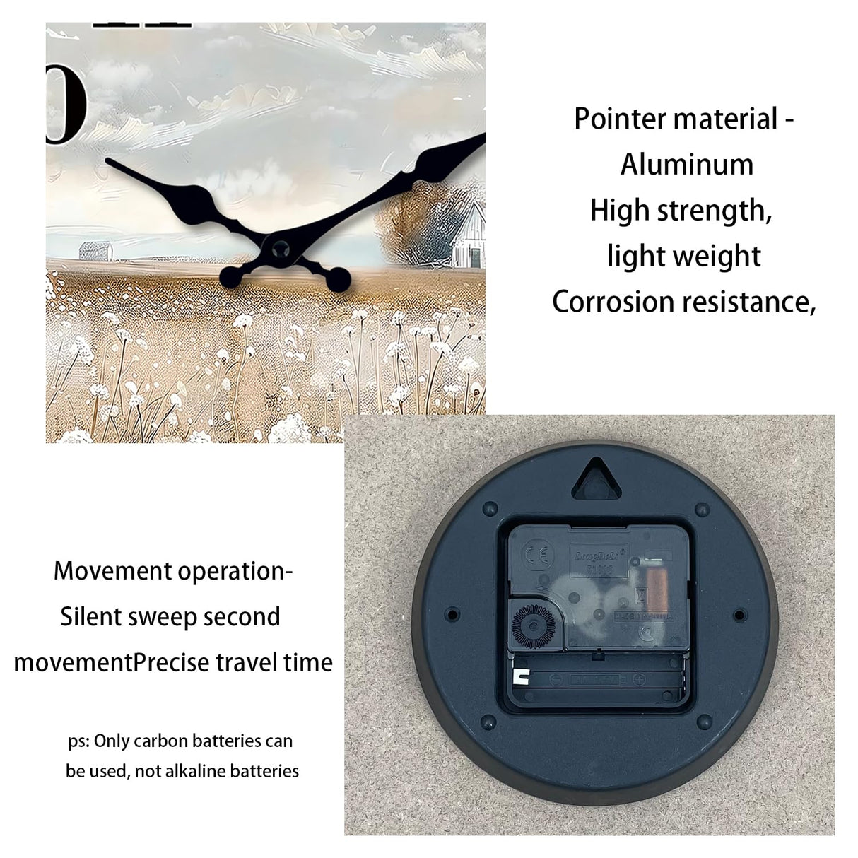 XFM Farmhouse Wall Clock Battery Operated 10 Inch Silent Non-Ticking Wooden Wall Clocks Country Flower Field Clock for Kitchen Living Room Bedroom Decor XFM