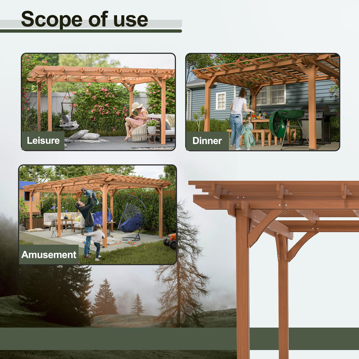 Jaxilyn 14'x12' Wood Pergola,Outdoor Wood Gazebo Grape, Durable, Quality Supported Structure Entertaining Outdoor Wooden Pergola for Climbing Plant Support at Garden, Patio, Backyard, Deck, Brown Jaxilyn