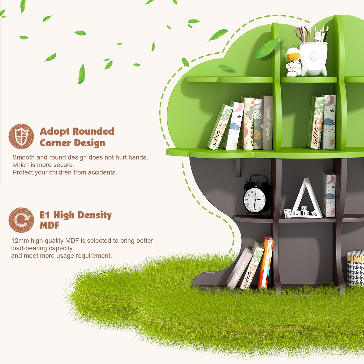 Tree Kids Bookshelf Toddler Bookcase 4-Tier Baby Book Rack Children Toy Storage Organizer Wood Display Shelf for Nursery Playroom Bedroom Classroom School Homeschooling Boy Girl’s Gift (green tree) HedoAjim