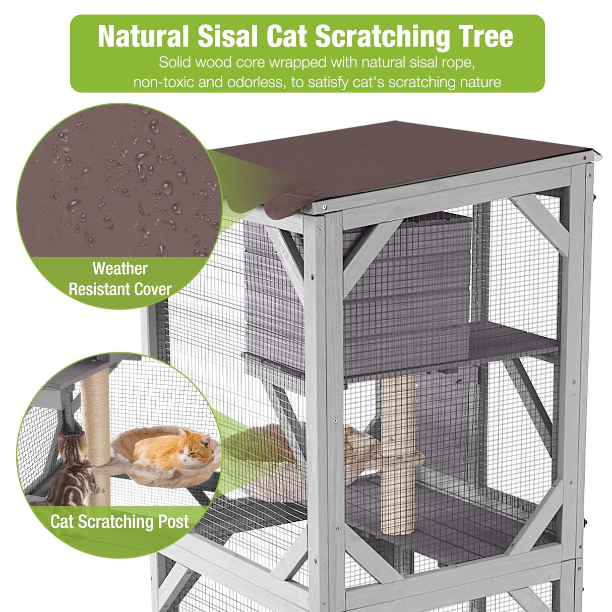 GUTINNEEN Catio Outdoor Cat Enclosure on Wheels - Outside Kitty House with Upgraded Resting Box, PVC Layer, and Waterproof Roof - 62.5" GUTINNEEN