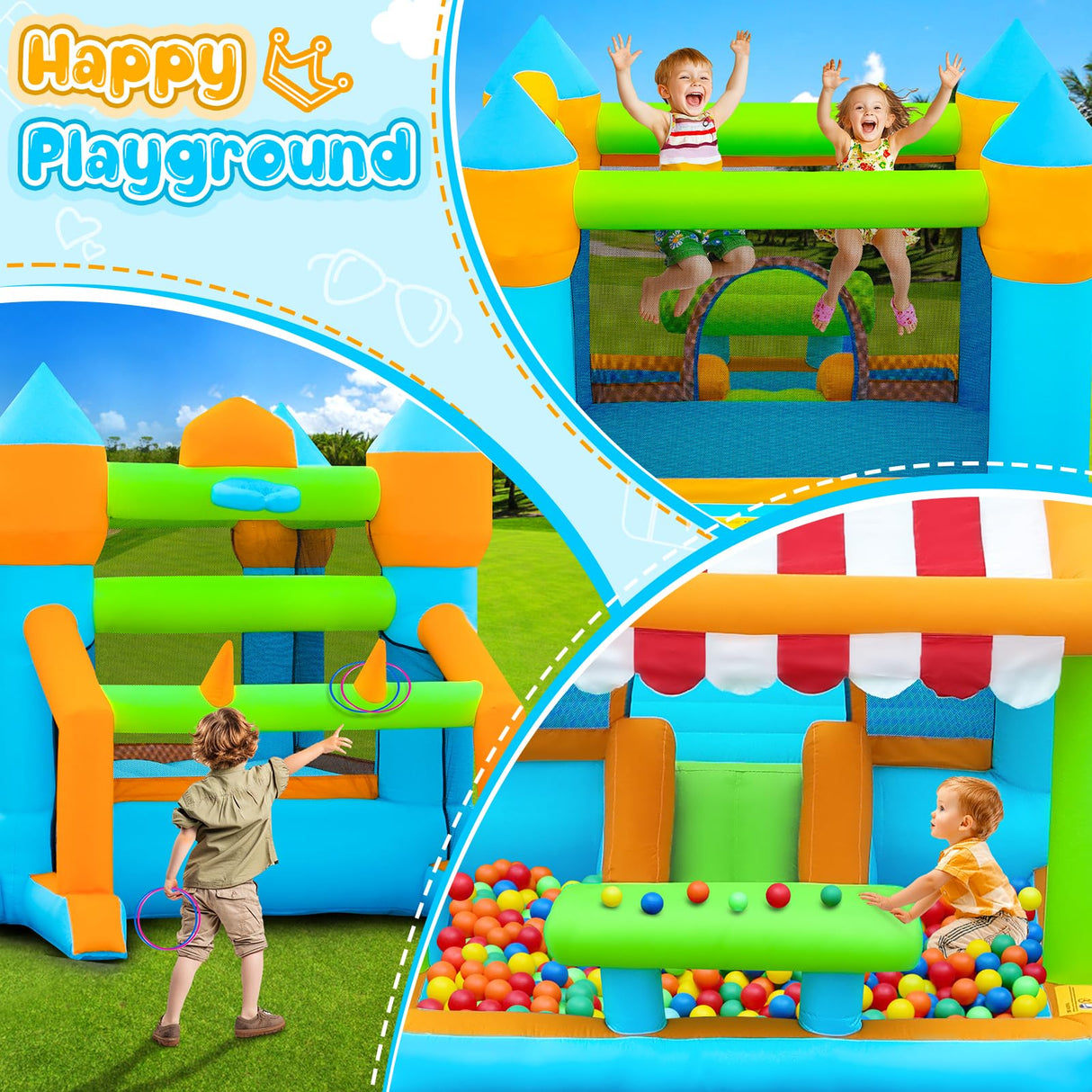 Inflatable Bounce House 176x136x80 inch Large Bounce Castle, with Blower, Ball Pit, Ball net, Ball Goal, for Indoor Outdoor Kid Sports/Playtime/Backyard Playground/Birthday Party UTOBSPORT