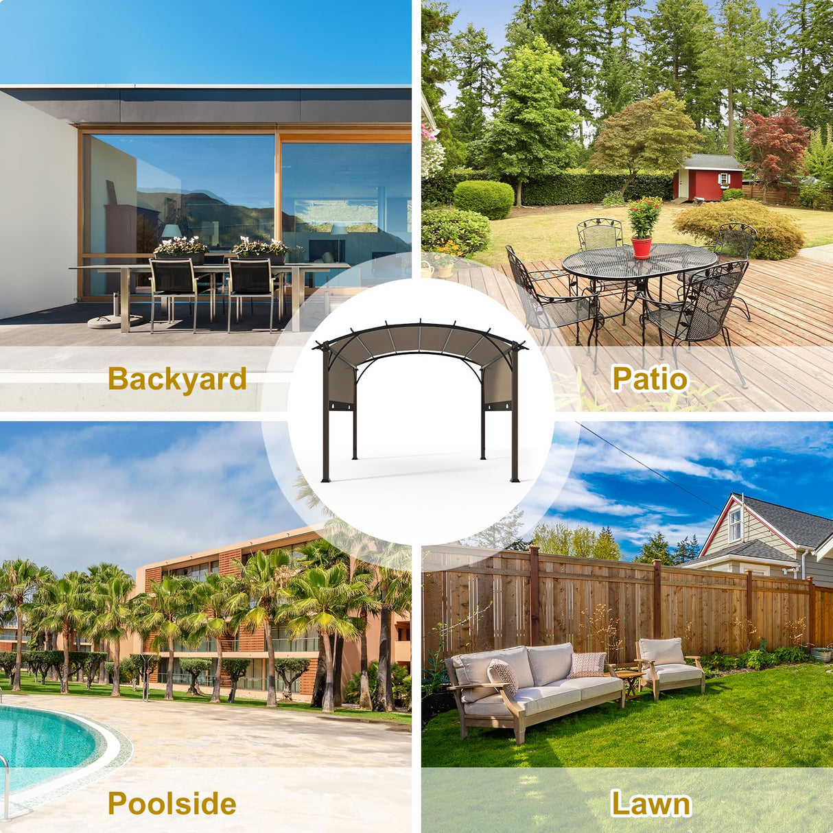 COOS BAY Outdoor Patio Pergola 11.4x11.4 ft with Retractable Textilene Canopy Top, Metal Frame Sun Shade for Backyard, Garden, Porch and Deck, Beige COOS BAY