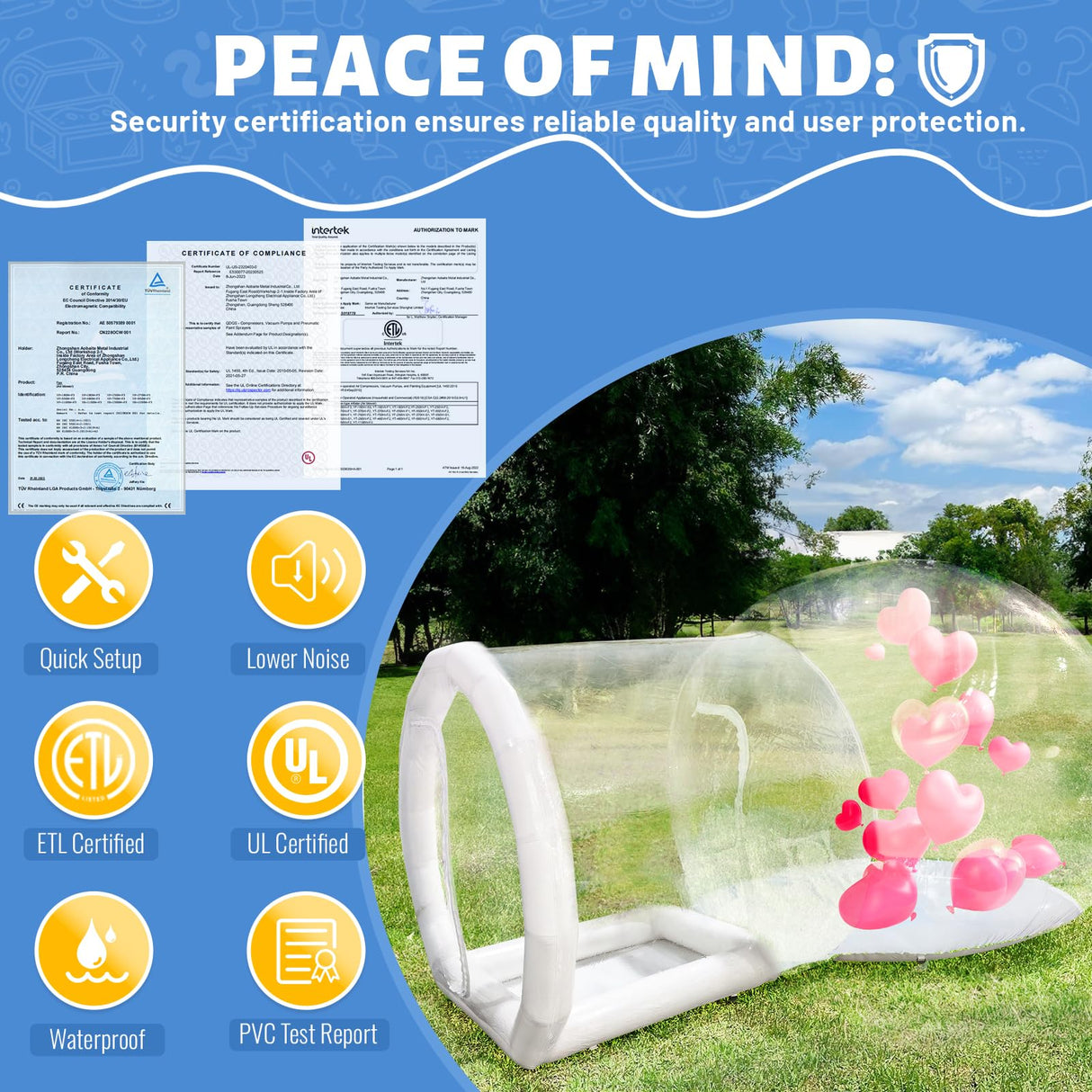 10FT Inflatable Bubble House, PVC Inflatable Balloon House for Kids and Adults with 100 Balloons Clear Bubble House Dome Inflatable with Blower& Pump for Birthday Outdoor Backyard Wedding Party Rental Heipigo
