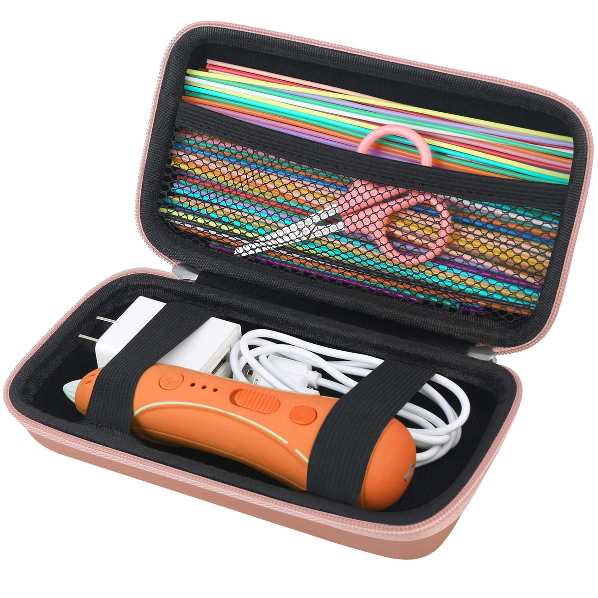 BOVKE Hard Carrying Case for 3D Pen Set, 3D Pen Case Compatible with 3Doodler Start+ Essentials 3D Printing Pen Toy Home Art Activity Set, Mesh Pocket fit 3D Printing Filament, Rose Gold (Box Only) BOVKE