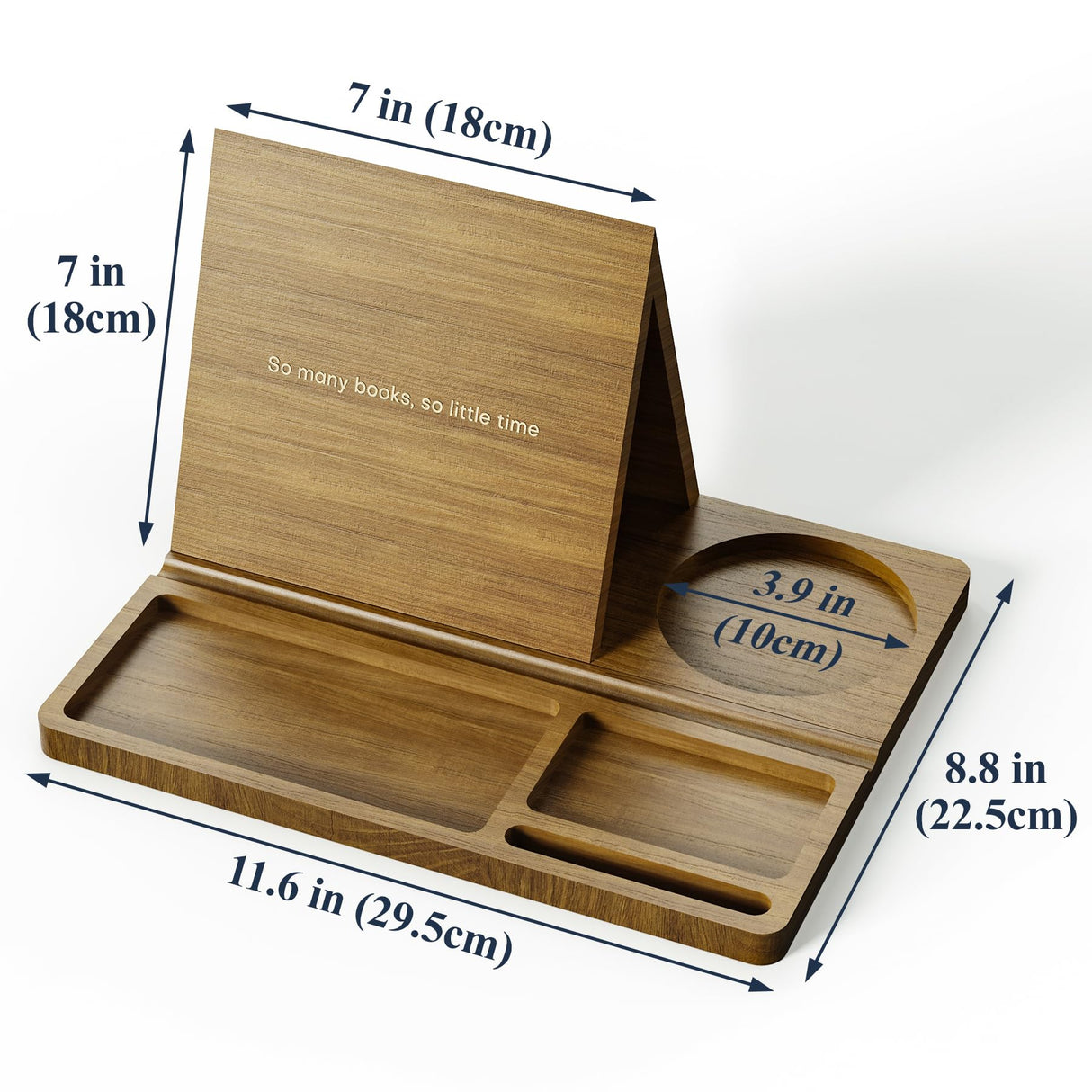 NiHome Bamboo Wooden Book Stand Holder with Triangle Design for Spine-Friendly Book Resting, Natural Finish Multipurpose Organizer with Detachable Magnetic Base for Glasses, Pens, Smartphone (Brown) NiHome