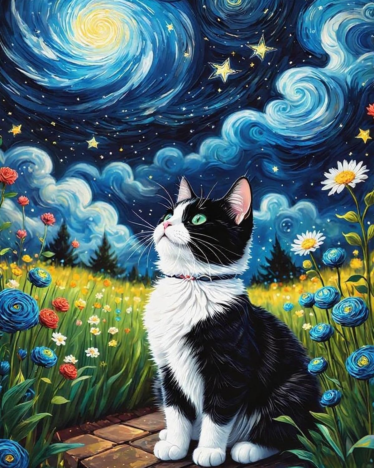 Lovepefe Starry Night Paint by Numbers Kit for Adults Beginner Cat Oil Painting Kit Adult Paint by Number Kits on Canvas DIY Painting for Beginners Art by Numbers for Gifts Home Wall Decor 16x20 Inch Lovepefe