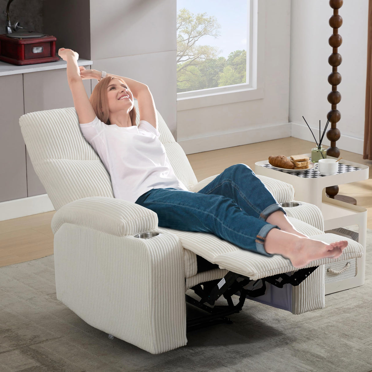 Recliner Chair, Manual Sofa-3 Comfortable Seating Positions, Ideal for Living Room, Office, RV, or Home Theater, Oversized Recliner Chairs for Adults(White) AIWOEN