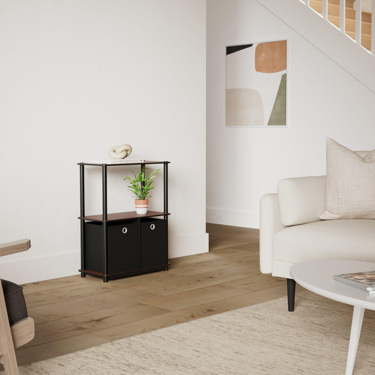 Furinno Go Green 3-Tier Multipurpose Storage Shelf with Bins, Dark Cherry/Black Furinno