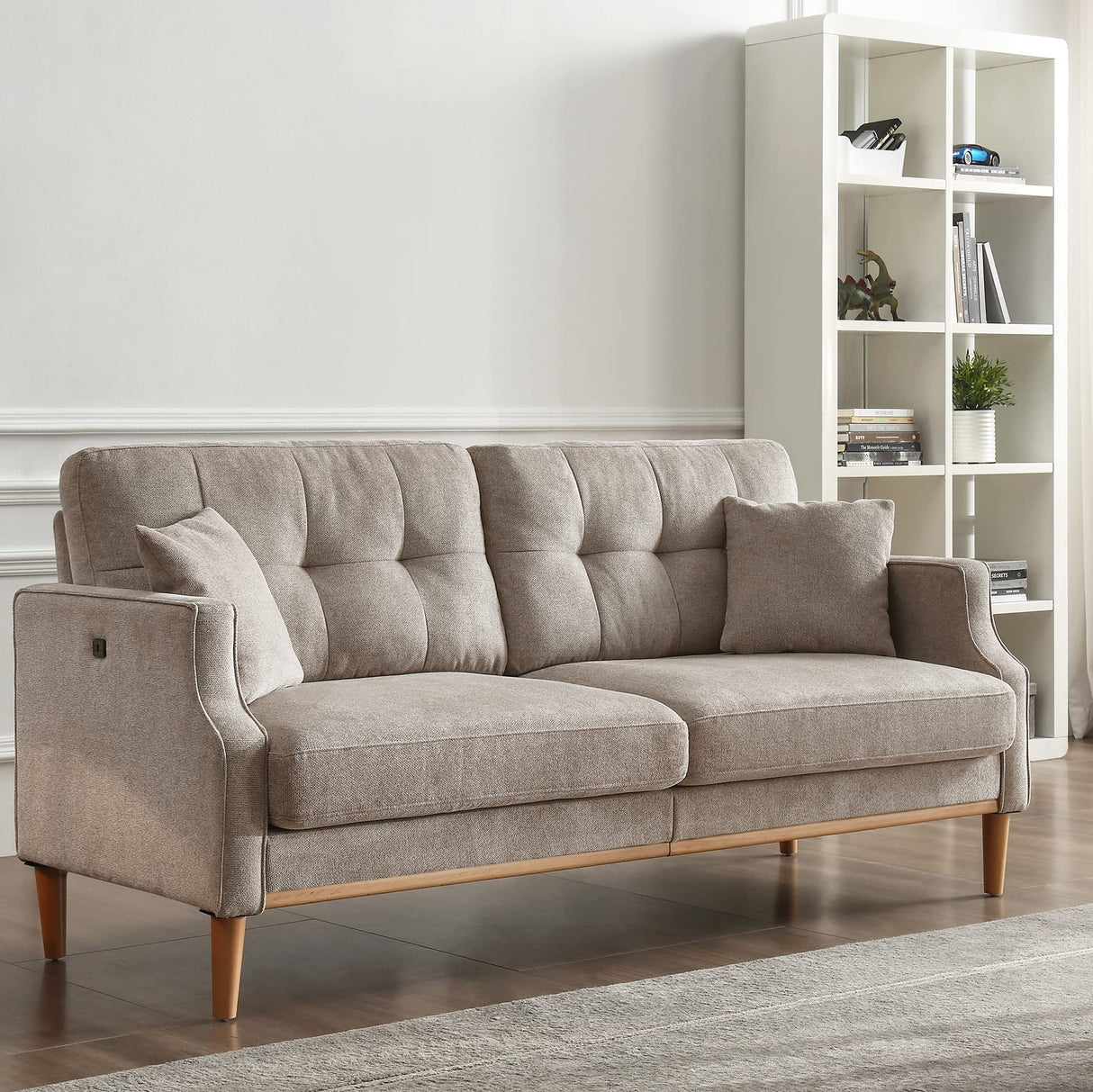 Plococo 70" Sofa, Mid Century Modern 3 Seat Sofa Couch, Comfort Experience Loveseat with Thick Cushions,Waterproof Fabric and USB Port, Beige Grey Plococo