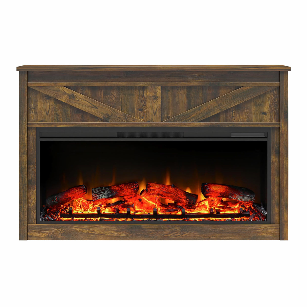 Ameriwood Home Farmington Wide Modern Farmhouse Mantel with Electric Fireplace, 49", Century Barn Pine Ameriwood Home