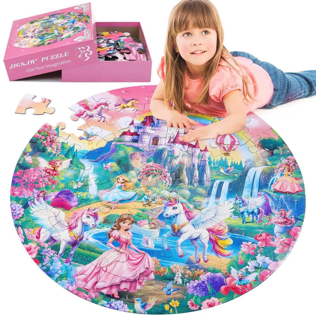 Civaner 70 Pieces Floor Puzzles for Kids Large Puzzles for Kids Ages 3 4 5 6 7 8 Jigsaw Puzzle Educational Puzzle Toy Gifts for Toddlers Boys Girls Baby Shower Birthday(Unicorn) Civaner