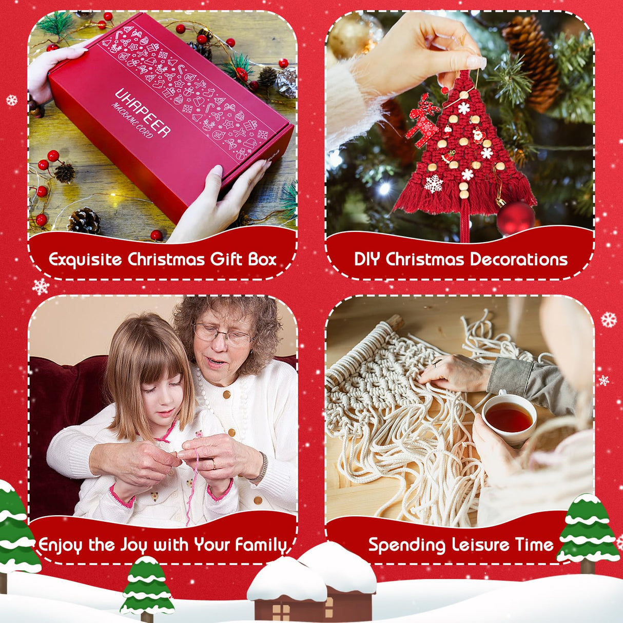 UHAPEER 137PCS Macrame Kits for Adults Beginners DIY Macrame Christmas Tree and Boho Macrame Supplies with 3 mm Macrame Cord Cotton Beads Xmas Ornaments Christmas Decorations Gifts Wall Hanging UHAPEER