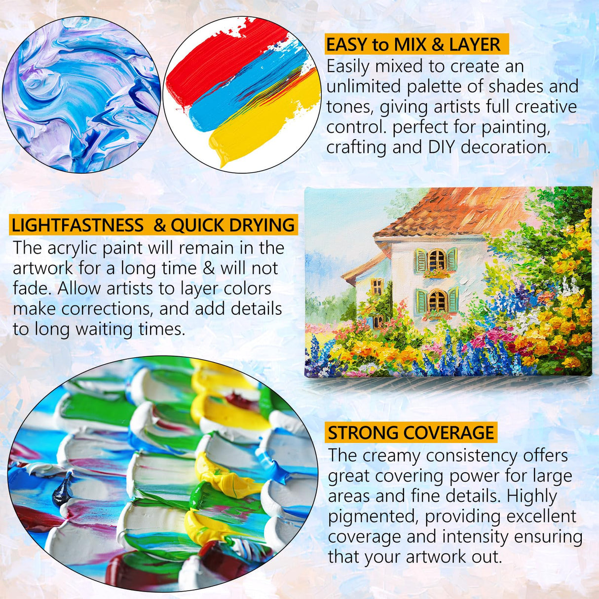 ESSENSON Acrylic Paint, 18 Colors Acrylic Paint Set, 2oz/59ml Bottles, Premium Acrylic Paints for Artists, Beginners and Adults on Canvas Rocks Wood Ceramic Fabric ESSENSON