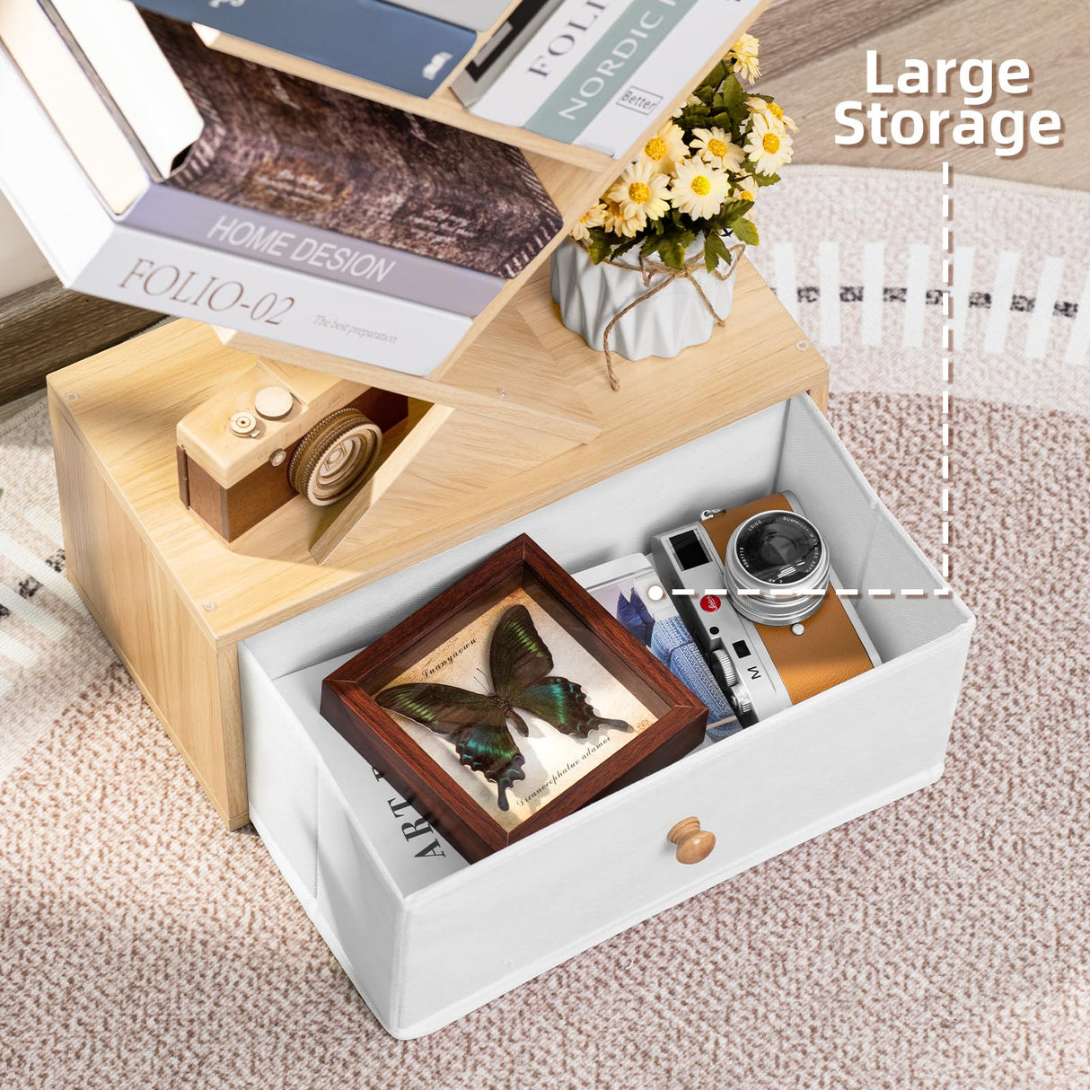 SHEEPAM 8-Tier Natural Wood Tree Bookshelf with Drawer for Home Office and Living Room Storage SHEEPAM