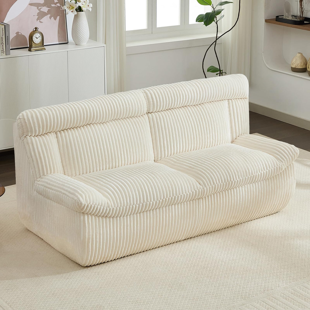 AEMEIOS 82" Corduroy Boneless Loveseat Sofa, Oversized Cloud Couch 3-Seater with Deep Seat, Modern Loveseats Couch with Memory Foam, Beige Boneless Couches for Living Room, No Assembly Required AEMEIOS